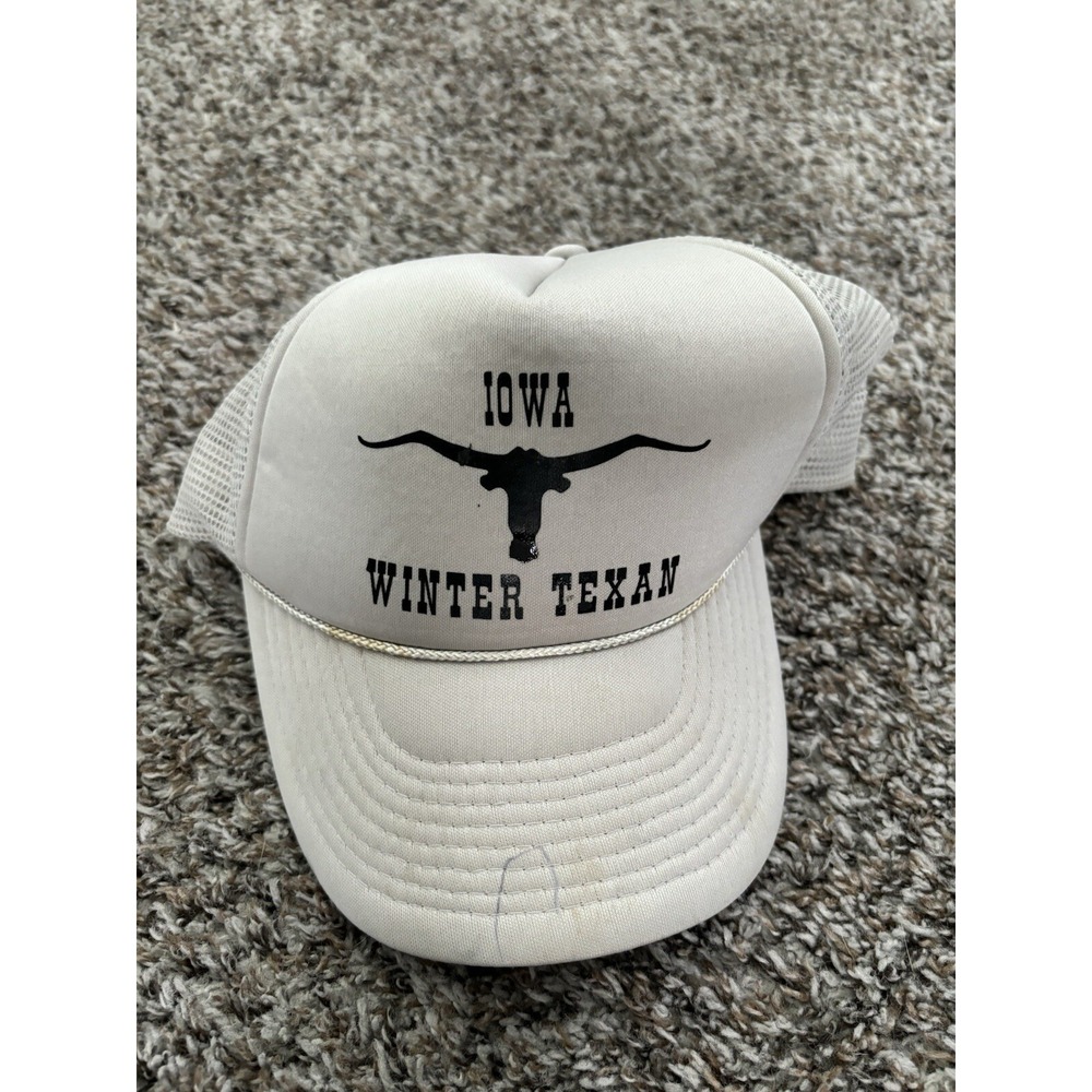 Vintage Iowa Winter Texan Longhorn Mesh Back Trucker Hat OSFM Gray Cobra Cap
